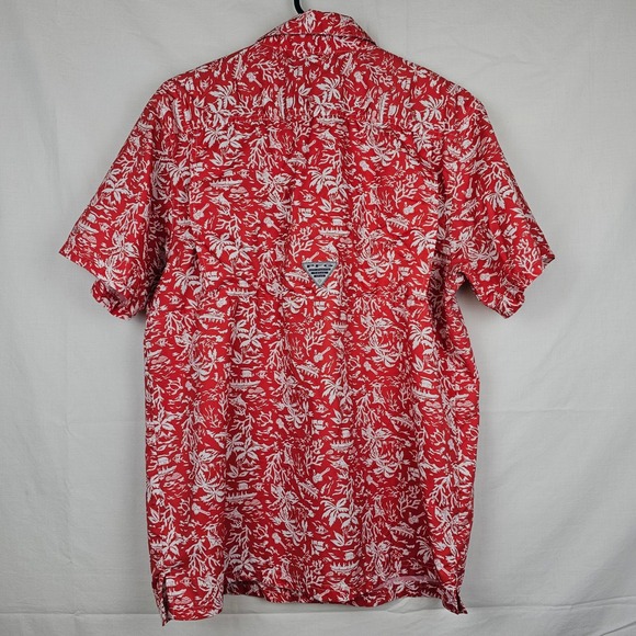 Columbia PFG Omni-Shade Tropical Coral Palm Tree Button Up‎ Shirt Red White M - Picture 14 of 14